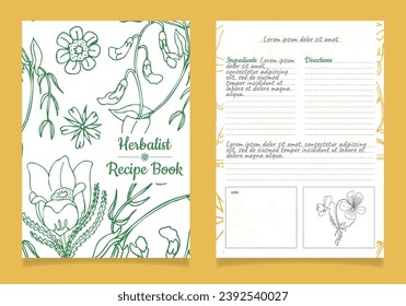 set of recipe book pages, a template for notes on the preparation of herbal infusions, ointments, etc.