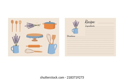 Set Of Recipe Card Or Sheet Templates For Making Notes About Meal Preparation And Cooking Ingredients. Vector Illustration