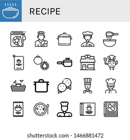 Set of recipe icons such as Dough, Spell book, Chef, Pot, Mayonnaise, Tomato, Cooking pot, Pharmacy, Nachos, Arepas, Cook, Soup , recipe