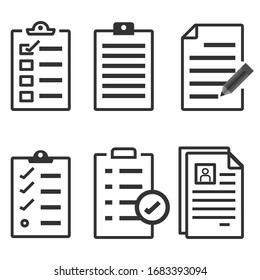 Set Of Record Checklist Paper. Business Work Check And Resume Document Icon. Premium Thin Line Vector Illustrator