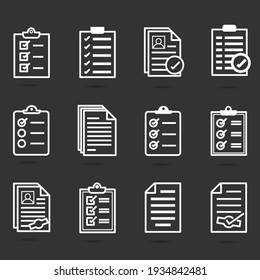 Set of record checklist paper to report. Business check and resume document flat icon. Premium thin line vector illustrator.