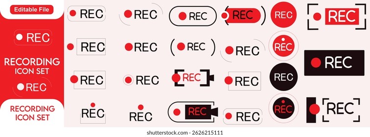 Conjunto de ícones de registro, sinal de gravação, registro, não ou gravação proibida, conjunto de ícones de ilustração vetorial....