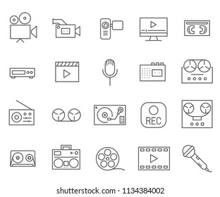 Set of Recorder Related Vector Line Icons. Contains such Icons as sound, recording, radio, voice, film and more. 