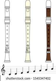 
Set of recorders and musical notes vector illustration