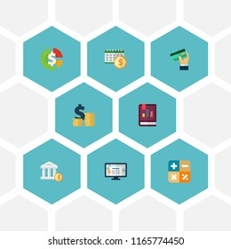 Set of recording icons flat style symbols with credit, annual report, expenses and other icons for your web mobile app logo design.