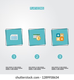 Set of recording icons flat style symbols with file, dividends, math and other icons for your web mobile app logo design.