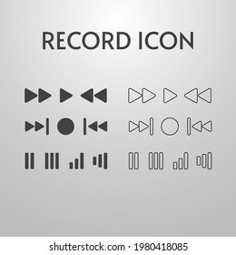 Set of Recording Icons  Vector for app mobile, website, icon 3d, icon game, icon music elegant
