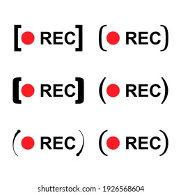 Set of recording sign button, red app panel, rec, vector symbol isolated on white background .