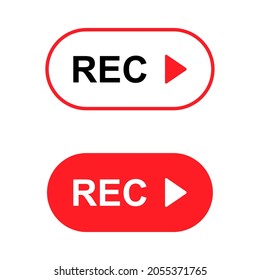 Set of recording sign button, red app panel, rec, vector symbol isolated on white background .