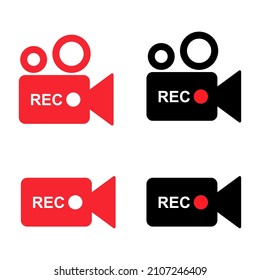 Set of recording sign button, red app panel, rec, vector symbol isolated on white background .