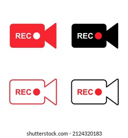 Set of recording sign button, red app panel, rec, vector symbol isolated on white background .