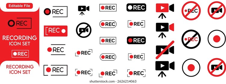Set recording sign isolated on white background. Rec icons. Rec sign buttons.  Vector stock...