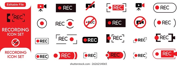 Set recording sign isolated on white background. Rec icons. Rec sign buttons.  Vector stock...