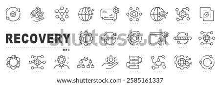 Set of recovery related line icons. Datum, backup, restore, cloud etc. Editable stroke. Set 3