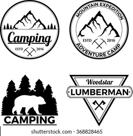 Set Of Recreation Camping And Lumberman Vintage Logos In Black And White