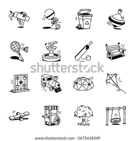 Set of Recreation Hand Drawn Style Icons 