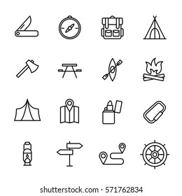 Set of recreation icons in modern thin line style. High quality black outline camping symbols for web site design and mobile apps. Simple recreation pictograms on a white background.