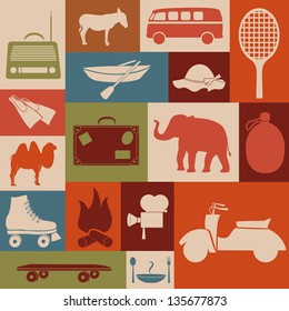 Set of recreation icons. Retro style.