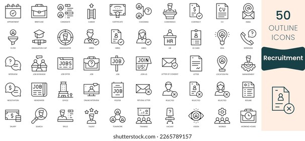 Set of recruitment icons. Thin linear style icons Pack. Vector Illustration