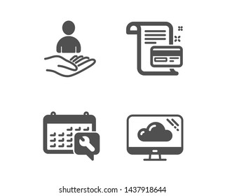 Set of Recruitment, Spanner and Payment card icons. Cloud storage sign. Hr, Repair service, Agreement conditions. Computer.  Classic design recruitment icon. Flat design. Vector