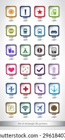 Set of rectangle 3D pointers. Pin icon style. Vector illustration.