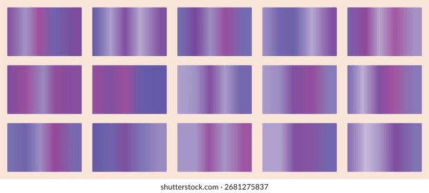 Set of rectangle colorful gradients. The texture of a smooth metal surface. A collection of multicolored metallic gradients. Vector illustration.