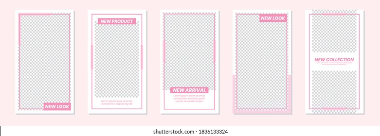 Set of rectangle editable minimal layout social media stories template pastel pink color for personal or business. Use this layout for web, banner, poster. For shop, discount, product sale, promo, etc