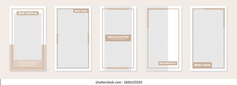 Set of rectangle editable minimal layout social media stories template brown gold color for personal or business. Use this layout for web, banner, poster For shop, discount, product sale, promo, etc