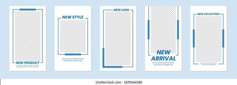 Set of rectangle editable minimal layout social media stories template blue color for personal or business. Use this layout for web, banner, poster or etc. For shop, discount, sale, promotional