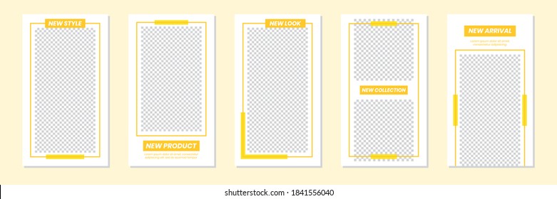 Set of rectangle editable minimal layout social media stories template yellow color for personal or business. Use this layout for web, banner, poster, shop, discount, sale, promotional product.