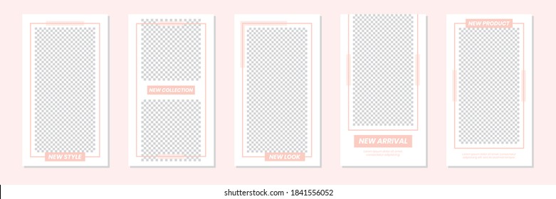 Set of rectangle editable minimal layout social media stories template pastel pink color for personal or business. Use this layout for web, banner, poster, shop, discount, sale, promotional product.