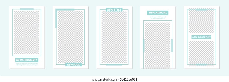 Set of rectangle editable minimal layout social media stories template pastel green color for personal or business. Use this layout for web, banner, poster, shop, discount, sale, promotional product.