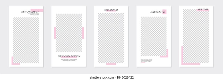 Set of rectangle editable minimal layout social media stories template pastel pink color for personal or business. Use this layout for web, banner, poster, shop, discount, sale, promotional product.