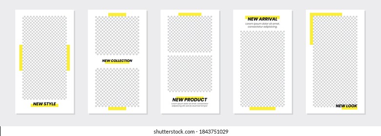 Set of rectangle editable minimal layout social media stories template yellow color for personal or business. Use this layout for web, banner, poster, shop, discount, sale, promotional product.