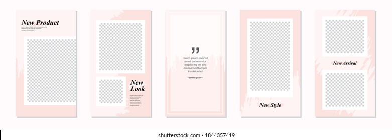 Set of rectangle editable minimal layout social media stories template pastel pink color. Brush and  watercolor design. Use this layout for, banner, poster, shop, discount, sale, promotional product.