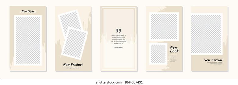 Set of rectangle editable minimal layout social media stories template khaki brown color. Brush and  watercolor design. Use this layout for, banner, flyer, shop, discount, sale, promotional product.