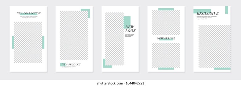 Set of rectangle editable minimal layout social media stories template pastel green color for personal or business. Use this layout for web, banner, poster, shop, discount, sale, promotional product.