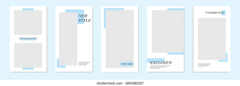 Set of rectangle editable minimal layout social media stories template pastel blue color for personal or business. Use this layout for web, banner, poster, shop, discount, sale, promotional product.