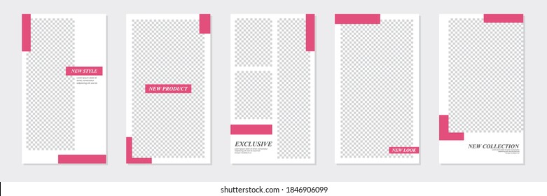 Set of rectangle editable minimal layout social media stories template pink magenta color for personal or business. Use this layout for web, banner, poster, shop, discount, sale, promotional product.
