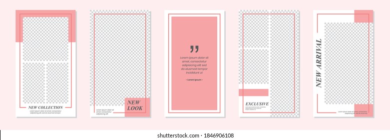 Set of rectangle editable minimal layout social media stories template red pink color for personal or business. Use this layout for web, banner, poster, shop, discount, sale, promotional product.