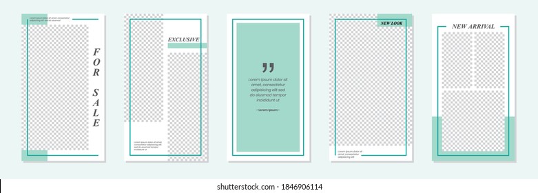 Set of rectangle editable minimal layout social media stories template green color for personal or business. Use this layout for web, banner, poster, shop, discount, sale, promotional product.