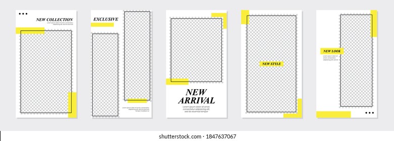 Set of rectangle editable minimal layout social media stories template yellow color for personal or business. Use this layout for web, banner, poster, shop, discount, sale, promotional product.