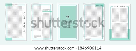 Set of rectangle editable minimal layout social media stories template green color for personal or business. Use this layout for web, banner, poster, shop, discount, sale, promotional product. Foto stock © 