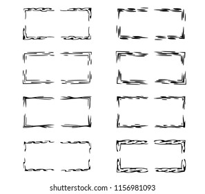 Set of rectangle empty borders elements.  Black ornamental linear frames. Vector illustration. 