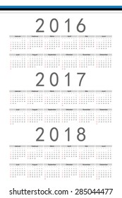 Set of rectangle Estonian 2016, 2017, 2018 year vector calendars. Week starts from Sunday.