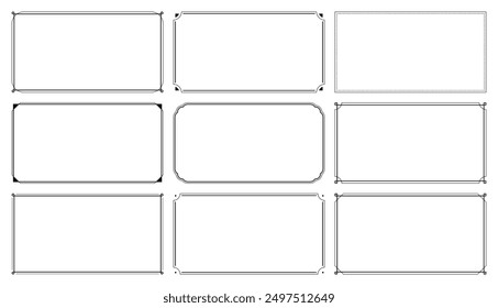 Set of rectangle frame, horizontal border with 15x8 scale ratio for web presentation, video thumbnail, card, banner, vector illustration.