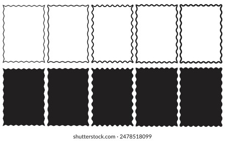 Set of rectangle frames with wavy edges. Zig zag edge rectangular shapes collection.