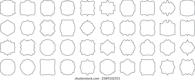 Set of rectangle frames with wavy edges. Rectangular shapes with wiggly borders. Picture or photo frames, empty text boxes, tags, labels isolated on white background. 