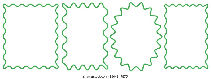 Set of rectangle frames with wavy edges. Rectangular shapes with wiggly borders. Hand drawn wavy rectangle borders. Picture or photo frames, empty text boxes, tags, labels isolated on white background