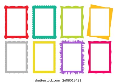 Set of rectangle frames with wavy edges. Zigzag wavy edges, rectangles, photo frames, text boxes, tags, labels.Vector illustration.